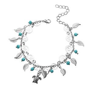 Turquoise Sea Turtle Feather charm anklet